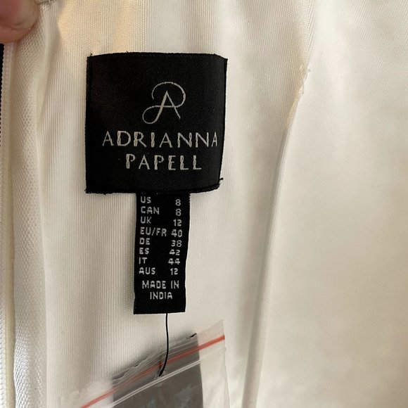 NWT Adrianna Papell White 3/4 Sleeve Scoop Back Sequin Gown Formal Maxi Size 8 - Picture 7 of 10